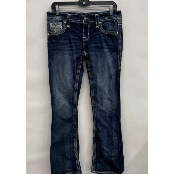 Rock Revival Sukara Easy Boot Bootcut Jeans Womens 27 Blue Thick Stitch Flap... - Picture 2 of 7